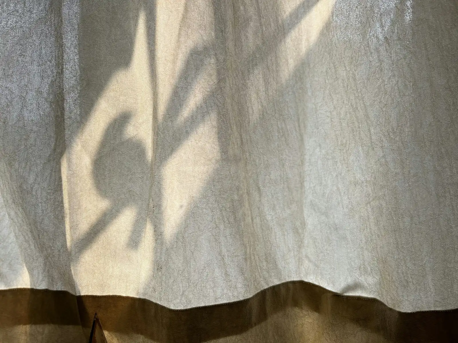 Ombre di una pianta su una tenda di lino illuminata dal sole